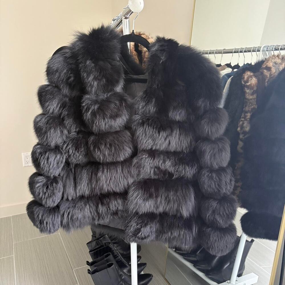 Real fur coat with hood